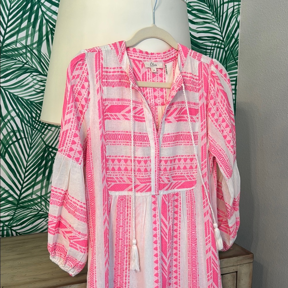 Pink and White Tassel Bohemian Maxi Dress - Picture 2 of 3